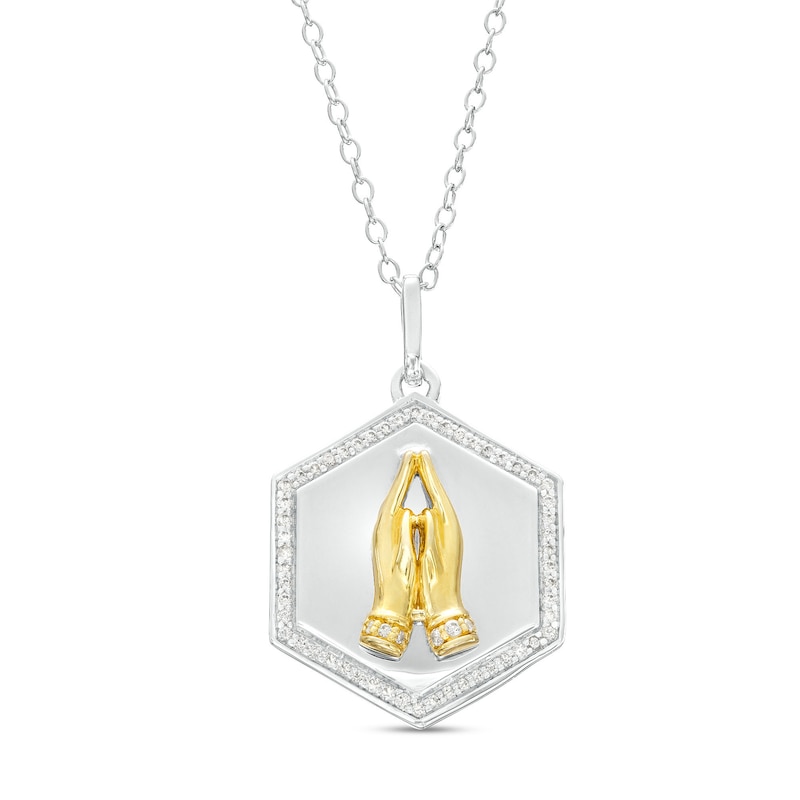 Main Image 1 of 1/5 CT. T.W. Diamond Praying Hands Hexagon Pendant in Sterling Silver and 10K Gold