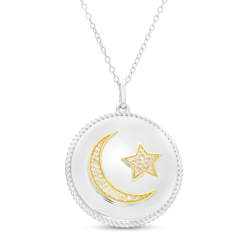 Moon & Star Necklace 1/8 ct tw Blue Diamonds Sterling Silver