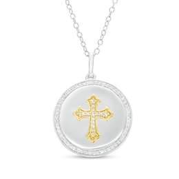 1/4 CT. T.W. Diamond Gothic-Style Cross Circle Pendant in Sterling Silver and 10K Gold