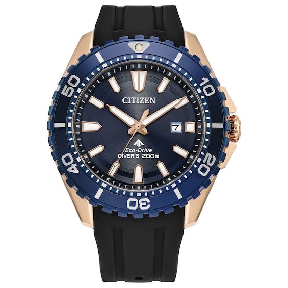 Men's Citizen Eco-DriveÂ® Promaster Dive Two-Tone IP Strap Watch With Blue Dial (Model: BN0196-01L)