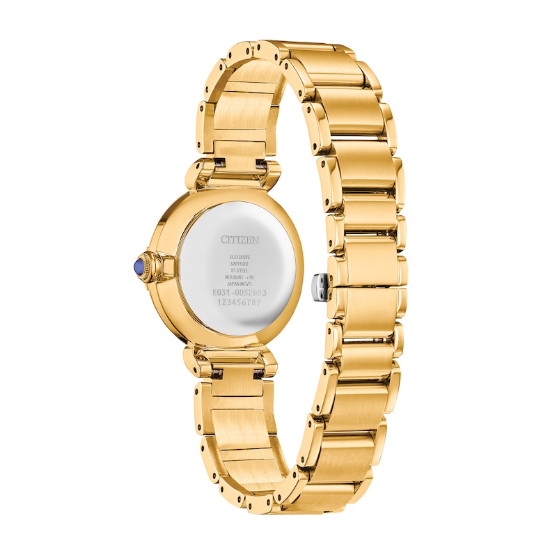 Main Image 3 of Ladies' Citizen Eco-Drive® L Mae Diamond Accent Gold-Tone Watch with Mother-of-Pearl Dial (Model: EM1062-57D)