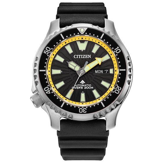 Men's Citizen Promaster Dive Automatic Black Strap Watch With Black Dial (Model: NY0130-08E)