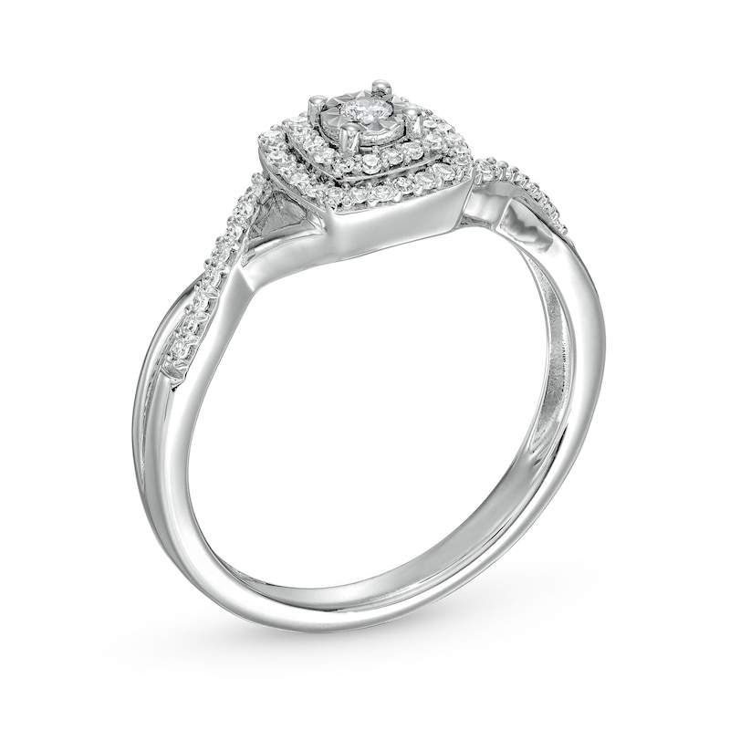 Main Image 3 of 1/5 CT. T.W. Diamond Cushion Double Frame Twist Shank Ring in Sterling Silver