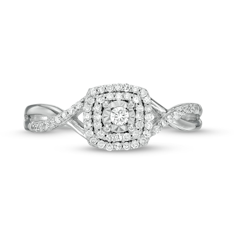 Main Image 4 of 1/5 CT. T.W. Diamond Cushion Double Frame Twist Shank Ring in Sterling Silver