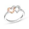 Thumbnail Image 1 of 1/10 CT. T.W. Diamond Interlocking Side-by-Side Hearts Ring in Sterling Silver and 10K Rose Gold