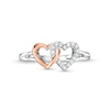 Thumbnail Image 3 of 1/10 CT. T.W. Diamond Interlocking Side-by-Side Hearts Ring in Sterling Silver and 10K Rose Gold