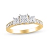 Thumbnail Image 1 of 1-1/5 CT. T.W. Princess-Cut Diamond Three Stone Vintage-Style Engagement Ring in 14K Gold (I/I2)