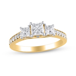 1-1/5 CT. T.W. Princess-Cut Diamond Three Stone Vintage-Style Engagement Ring in 14K Gold (I/I2)