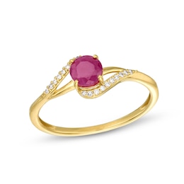 5.0mm Ruby and 1/20 CT. T.W. Diamond Bypass Ring in 10K Gold