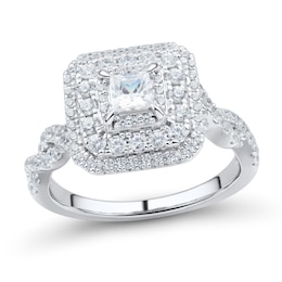 1 CT. T.W. Princess-Cut Diamond Double Frame Twist Shank Engagement Ring in 14K White Gold (I/I2)
