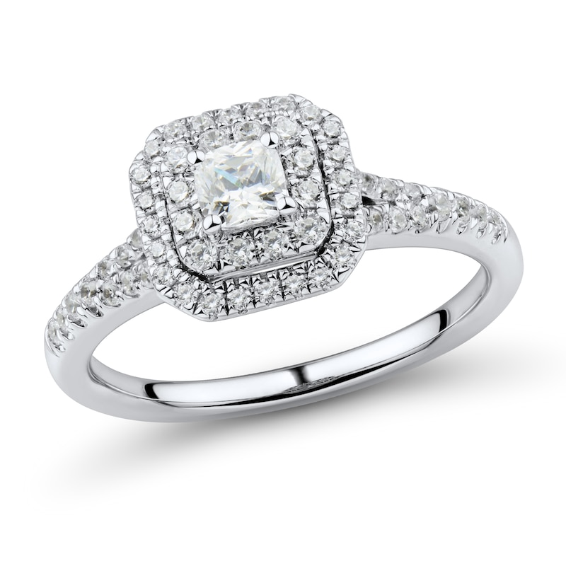 Main Image 1 of 5/8 CT. T.W. Princess-Cut Diamond Double Frame Engagement Ring in 14K White Gold