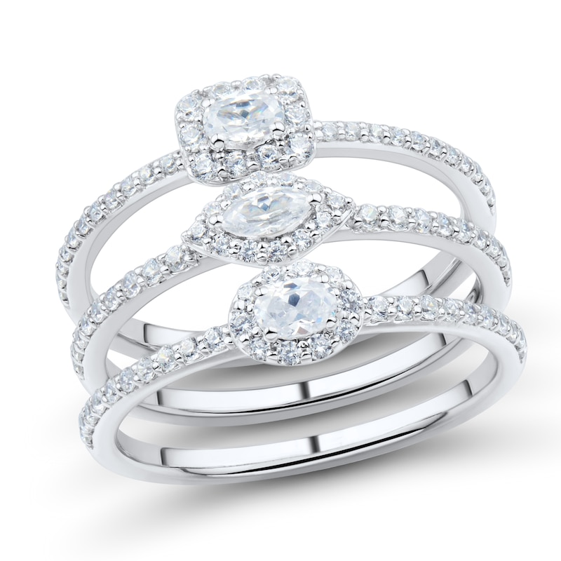 Main Image 1 of 3/4 CT. T.W. Multi-Shape Diamond Frame Stackable Ring Set in 14K White Gold