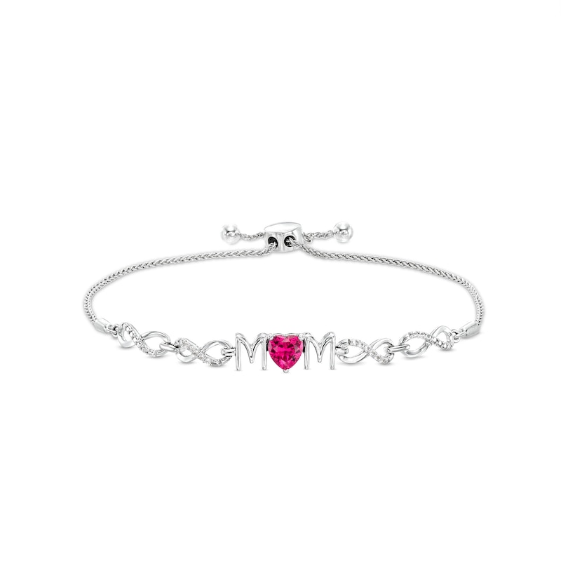 Main Image 1 of Heart-Shaped Lab-Created Ruby and White Lab-Created Sapphire &quot;MOM&quot; Infinity Link Bolo Bracelet in Sterling Silver - 9.5&quot;