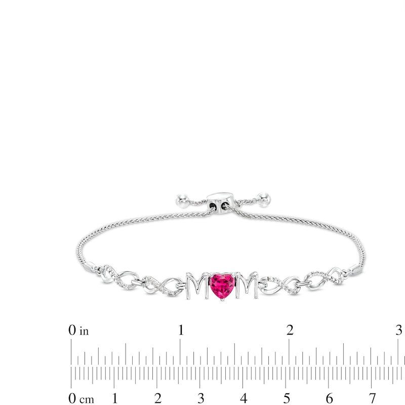 Main Image 3 of Heart-Shaped Lab-Created Ruby and White Lab-Created Sapphire &quot;MOM&quot; Infinity Link Bolo Bracelet in Sterling Silver - 9.5&quot;