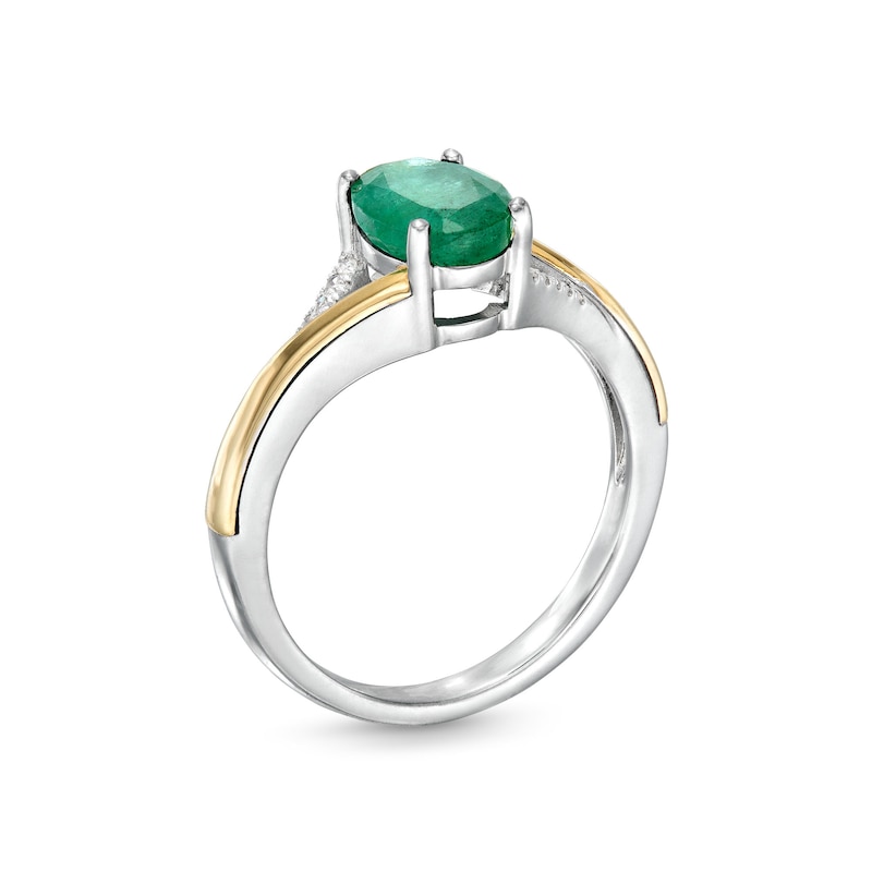Oval Emerald and Diamond Accent Split Shank Ring in Sterling Silver and 10K Gold
