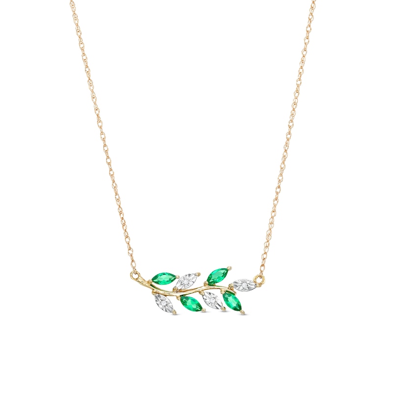 Marquise Lab-Created Emerald and Diamond Accent Vine Necklace in 10K Gold