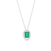 Thumbnail Image 1 of Emerald-Cut Lab-Created Emerald and White Lab-Created Sapphire Oval Frame Pendant in Sterling Silver