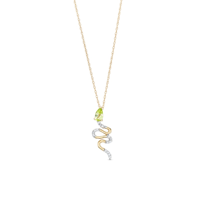 Main Image 1 of Pear-Shaped Peridot and Diamond Accent Snake Pendant in 10K Gold