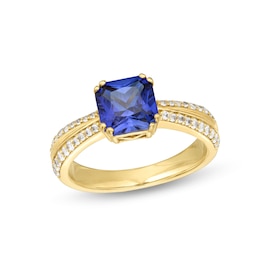 Asscher-Cut Blue Lab-Created Sapphire and White Lab-Created Sapphire Ring in Sterling Silver with 10K Gold Plate