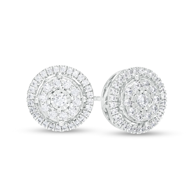 1/4 CT. T.W. Diamond Double Frame with Scroll Edge Stud Earrings in  Sterling Silver