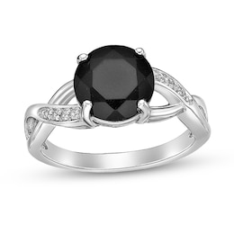 9.0mm Onyx and White Topaz Twist Shank Ring in Sterling Silver