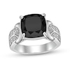 Thumbnail Image 1 of 11.0mm Cushion-Cut Onyx and White Topaz Loop Collar Double Row Split Shank Ring in Sterling Silver