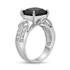 Thumbnail Image 2 of 11.0mm Cushion-Cut Onyx and White Topaz Loop Collar Double Row Split Shank Ring in Sterling Silver