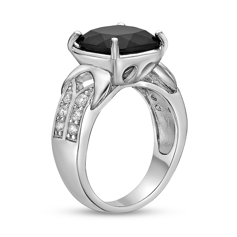 Main Image 2 of 11.0mm Cushion-Cut Onyx and White Topaz Loop Collar Double Row Split Shank Ring in Sterling Silver