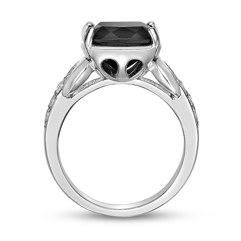 Main Image 3 of 11.0mm Cushion-Cut Onyx and White Topaz Loop Collar Double Row Split Shank Ring in Sterling Silver