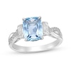 Thumbnail Image 1 of Cushion-Cut Blue and White Topaz Collar Twist Shank Ring in Sterling Silver