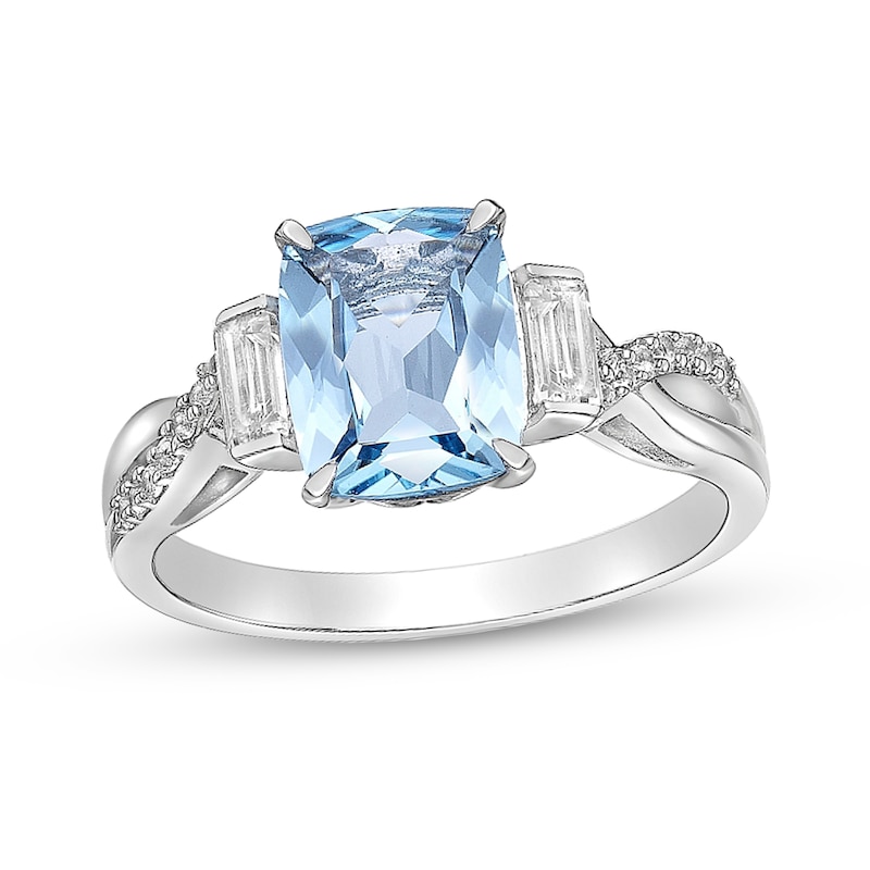 Main Image 1 of Cushion-Cut Blue and White Topaz Collar Twist Shank Ring in Sterling Silver