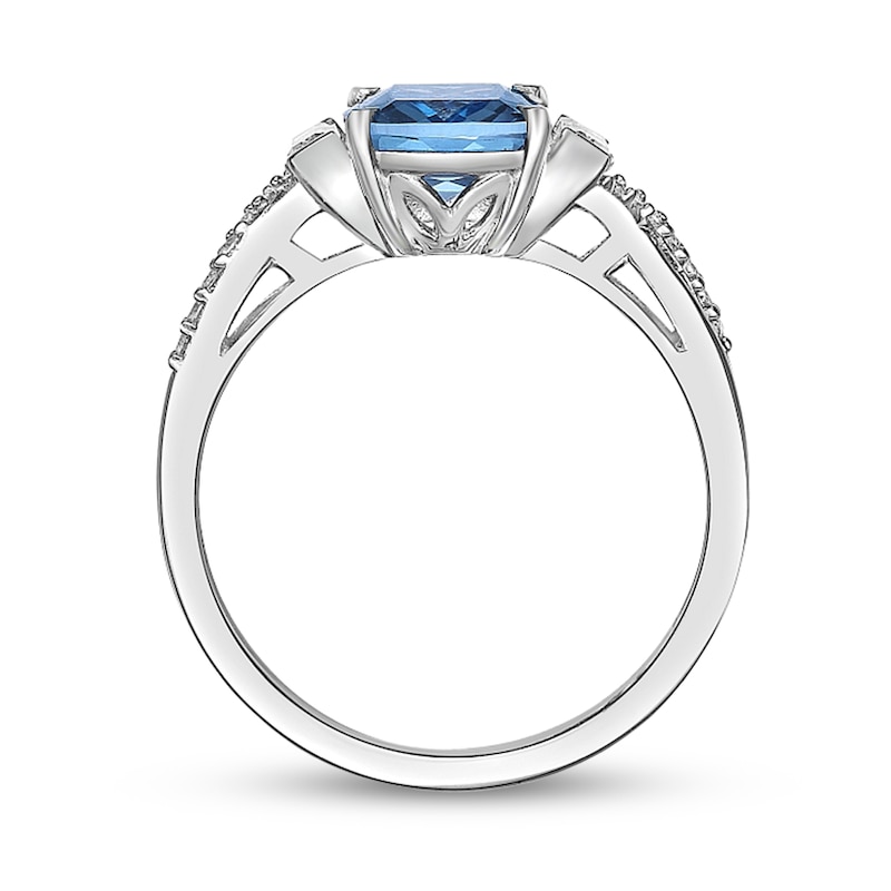 Main Image 3 of Cushion-Cut Blue and White Topaz Collar Twist Shank Ring in Sterling Silver