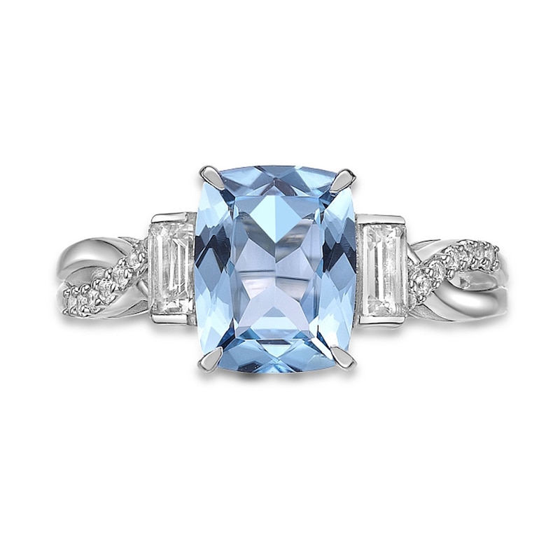 Main Image 4 of Cushion-Cut Blue and White Topaz Collar Twist Shank Ring in Sterling Silver