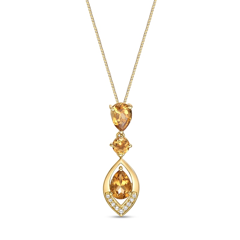 Main Image 1 of Pear-Shaped and Round Citrine with White Topaz Open Flame Triple Drop Pendant in Sterling Silver with 18K Gold Plate