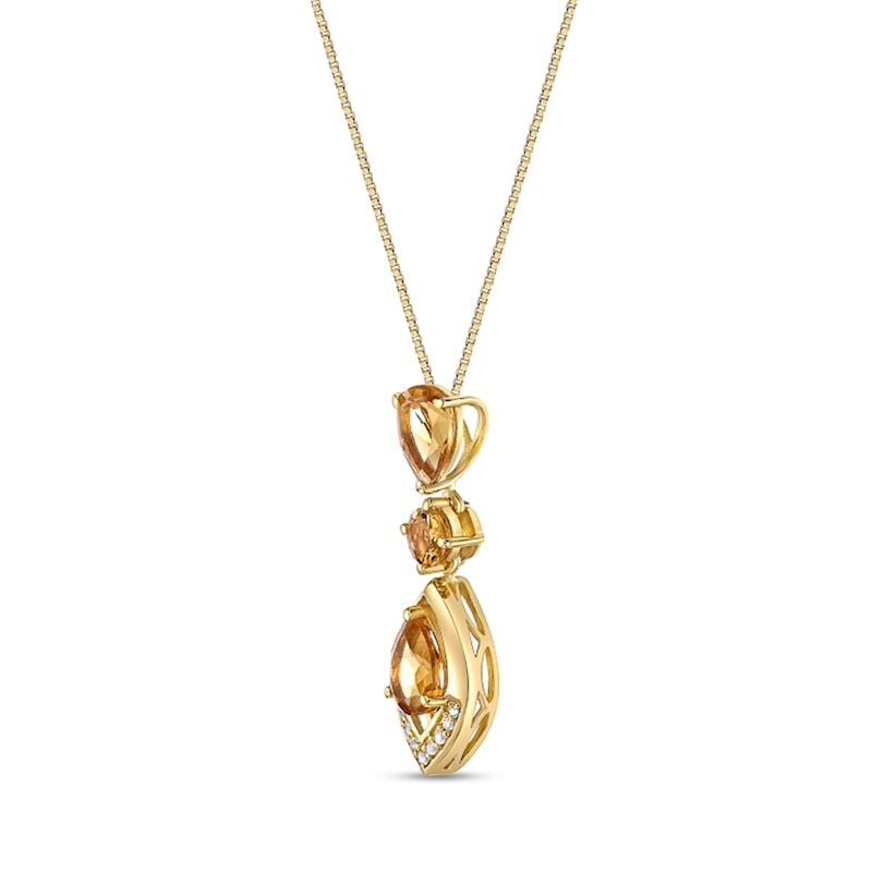 Pear-Shaped and Round Citrine with White Topaz Open Flame Triple Drop Pendant in Sterling Silver with 18K Gold Plate