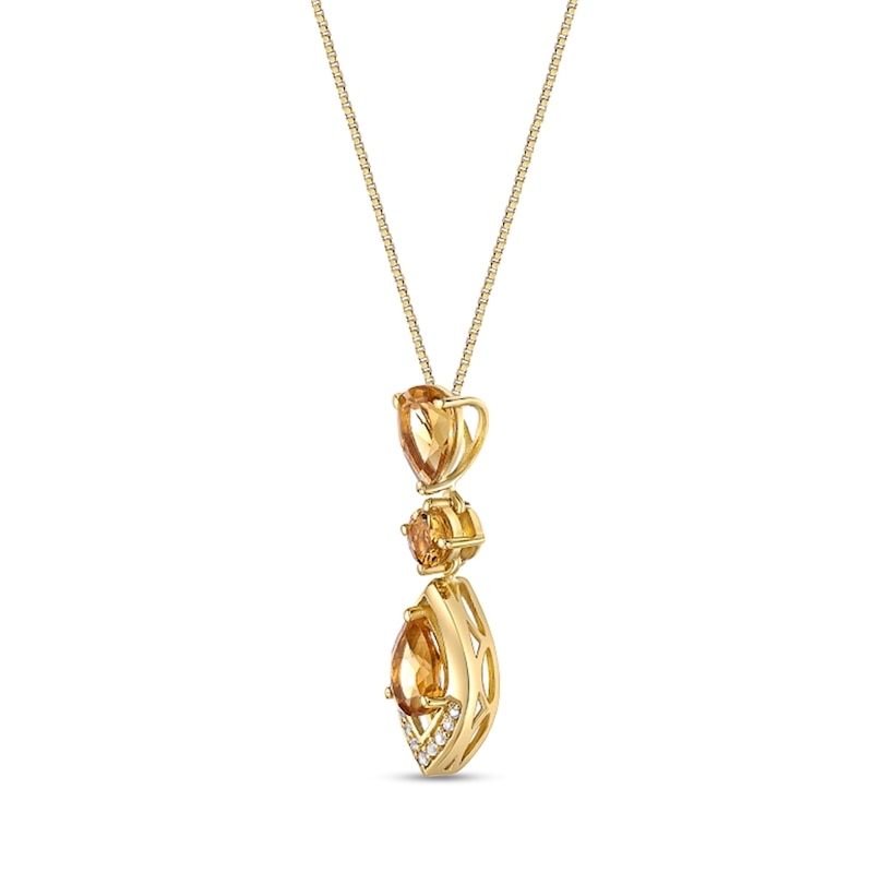 Main Image 2 of Pear-Shaped and Round Citrine with White Topaz Open Flame Triple Drop Pendant in Sterling Silver with 18K Gold Plate