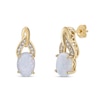 Thumbnail Image 1 of Oval Lab-Created Opal and White Topaz Infinity Flame Drop Earrings in Sterling Silver with 18K Gold Plate