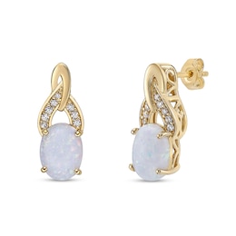 Oval Lab-Created Opal and White Topaz Infinity Flame Drop Earrings in Sterling Silver with 18K Gold Plate