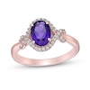 Thumbnail Image 1 of Oval Amethyst and White Topaz Infinity Ribbon Frame Ring in Sterling Silver with 18K Rose Gold Plate