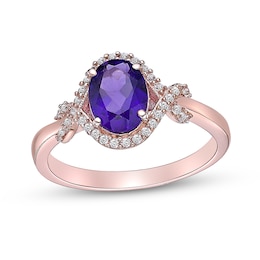 Oval Amethyst and White Topaz Infinity Ribbon Frame Ring in Sterling Silver with 18K Rose Gold Plate