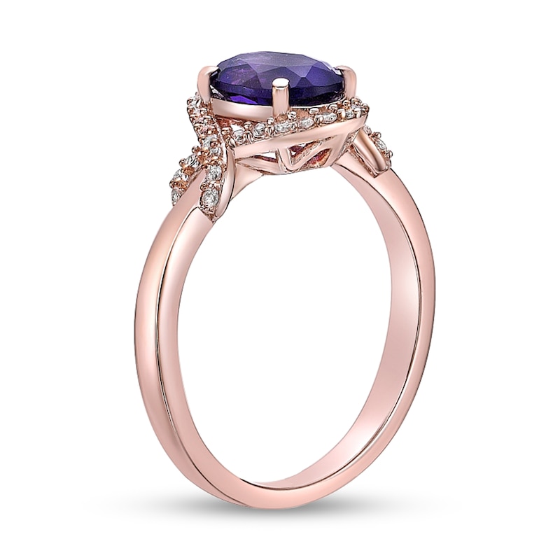 Main Image 2 of Oval Amethyst and White Topaz Infinity Ribbon Frame Ring in Sterling Silver with 18K Rose Gold Plate