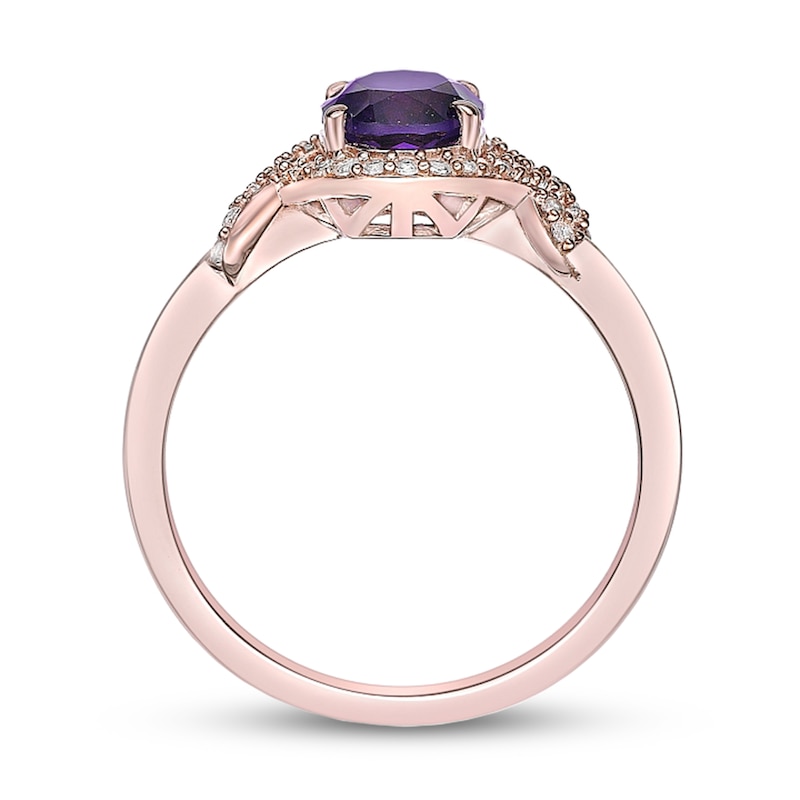 Main Image 3 of Oval Amethyst and White Topaz Infinity Ribbon Frame Ring in Sterling Silver with 18K Rose Gold Plate