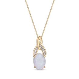 Oval Lab-Created Opal and White Topaz Infinity Flame Drop Pendant in Sterling Silver with 18K Gold Plate