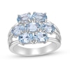 Thumbnail Image 1 of Sideways Oval Blue Topaz Seven Stone Triple Row Split Shank Ring in Sterling Silver