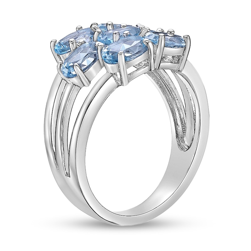 Main Image 2 of Sideways Oval Blue Topaz Seven Stone Triple Row Split Shank Ring in Sterling Silver