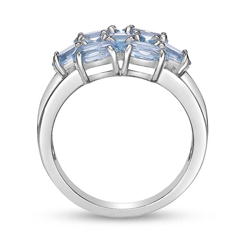 Main Image 3 of Sideways Oval Blue Topaz Seven Stone Triple Row Split Shank Ring in Sterling Silver