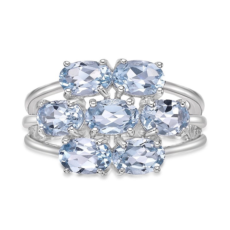 Main Image 4 of Sideways Oval Blue Topaz Seven Stone Triple Row Split Shank Ring in Sterling Silver