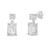 Thumbnail Image 1 of Emerald-Cut and Round White Topaz Double Drop Earrings in Sterling Silver