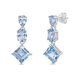 Multi-Shaped Sky Blue Topaz Triple Drop Earrings in Sterling Silver