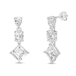 Multi-Shaped White Topaz Triple Drop Earrings in Sterling Silver